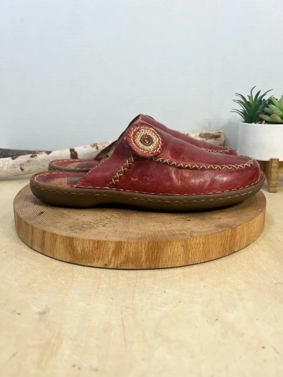 Børn Red Leather Whipstitch Mules Slip On Clogs Women’s Size 9 - Picture 5 of 14